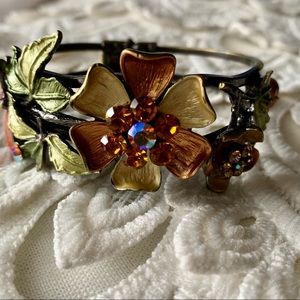 Vintage Flower And Dragonfly with Amber and Iridescent Crystals Bracelet…